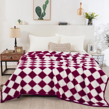 一左一右 2024新款320g高克重加厚格子摇粒绒毛毯舒棉绒盖毯多功能毯子外贸跨境电商 姜红格