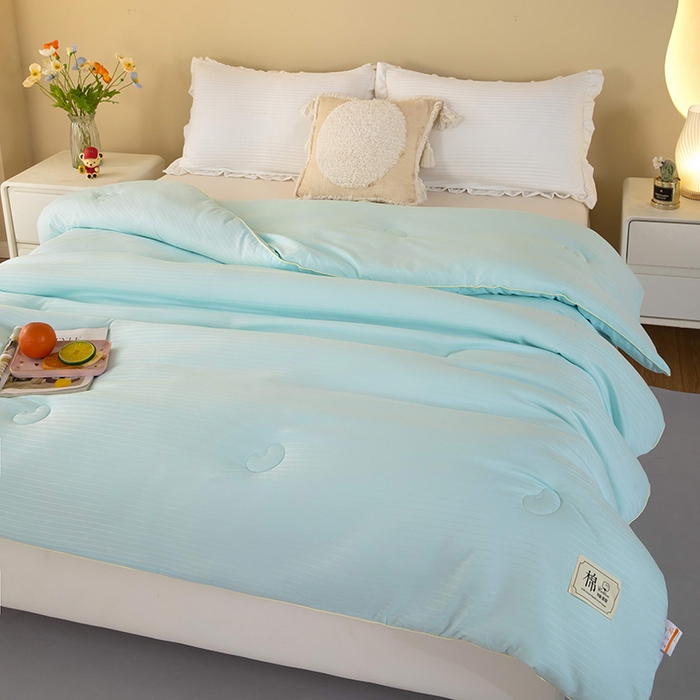 91家纺网 家纺一手货源 找家纺 森璐家纺 2024新款原棉提花大豆被 水绿