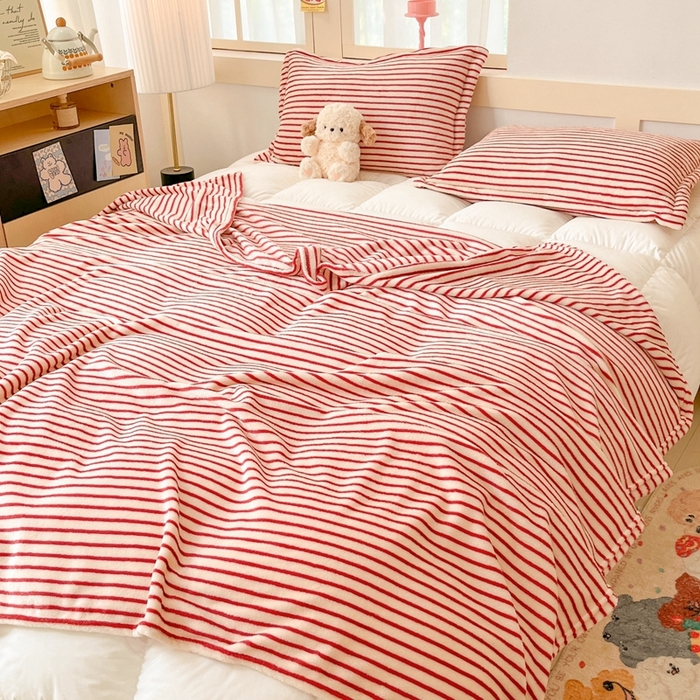 91家纺网 家纺一手货源 找家纺 川悦生活 2024新款高克重双面雪花绒毛毯 毛毯秋语-红豆