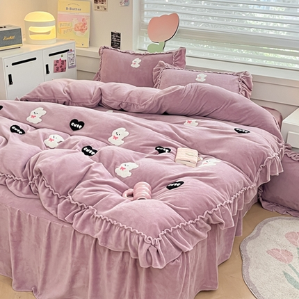 91家纺网 家纺一手货源 找家纺 亨通家纺 2024新款高克重法式牛奶绒四件套系列-可爱风 可爱风-紫