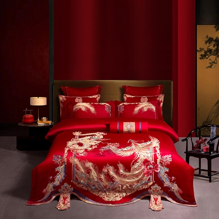 91家纺网 家纺一手货源 找家纺 （总）2025新款长绒棉长绒棉贡缎提花款新中式古典韵味精美刺绣婚庆四件套多件套