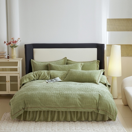 91家纺网 家纺一手货源 找家纺 舒梦琪家纺 2024新款雕花绒床盖一字绣四件套 min青色