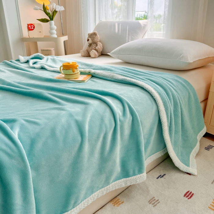 91家纺网 家纺一手货源 找家纺 侨鑫 2024新款高克重牛奶绒纯色毛毯 抹茶绿