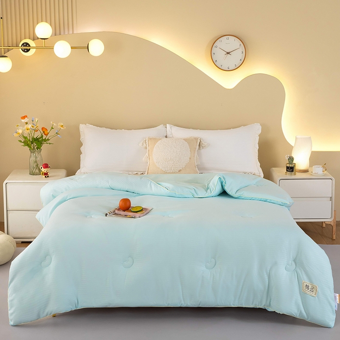 91家纺网 家纺一手货源 找家纺 森璐家纺 2024新款原棉提花大豆被 水绿