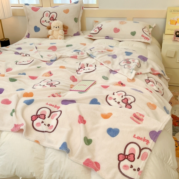 91家纺网 家纺一手货源 找家纺 川悦生活 2024新款高克重双面雪花绒毛毯 毛毯泡芙小兔