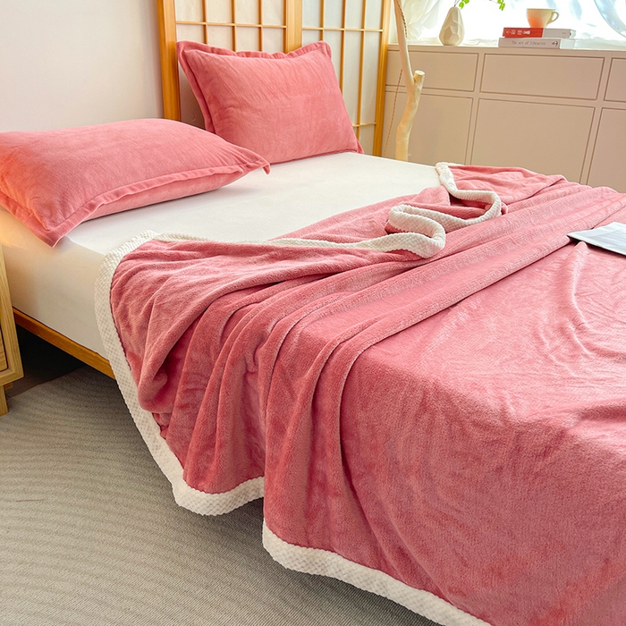 91家纺网 家纺一手货源 找家纺 千荨 2024新款亲肤舒适高克重双面牛奶绒纯色毛毯 牛奶绒-豆沙