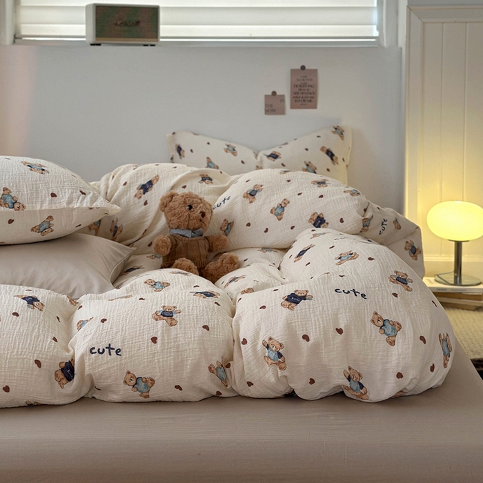 91家纺网 家纺一手货源 找家纺 洋铭区（原狠狠爱） 2024新款皱皱纱四件套 傻傻熊