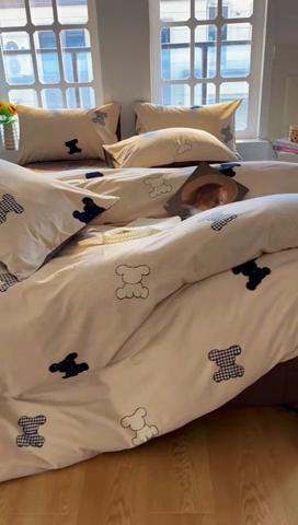 91家纺网 家纺一手货源 找家纺 千朵 2024新款全棉磨毛四件套 懒萌