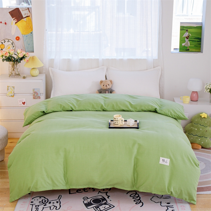 91家纺网 家纺一手货源 找家纺 宝时兰 2025新款加厚纯棉单被套生态磨毛全棉纯色双拼ab版被套单件 纯色-浅绿