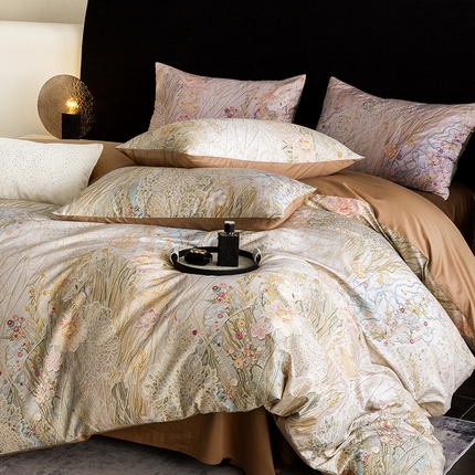 91家纺网 家纺一手货源 找家纺 立奥被业 2024新款60*60数码印花四件套全棉四件套 控价199 秘境咖