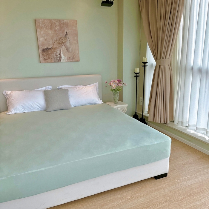 91家纺网 家纺一手货源 找家纺 兜米家居 2024新款云柔针织棉单床笠 浅绿色