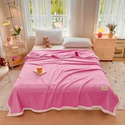 91家纺网 家纺一手货源 找家纺 侨鑫 2024新款高克重牛奶绒纯色毛毯 粉色