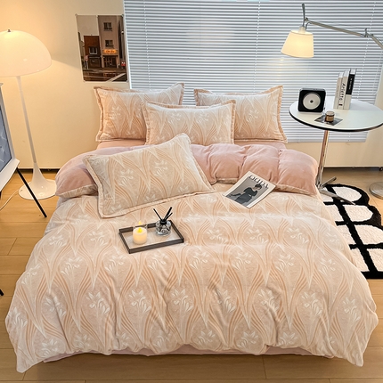 2024新款A类高克重立体浮雕牛奶绒加厚保暖系列-被套 流年花束粉