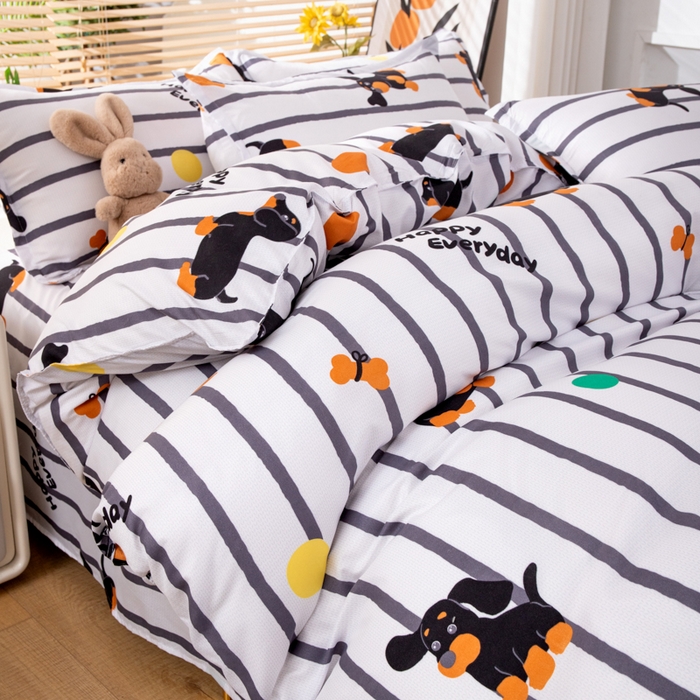 91家纺网 家纺一手货源 找家纺 乐居坊 2024新款亲肤棉美棉芦荟棉四件套新花型（8月）  呆萌狗