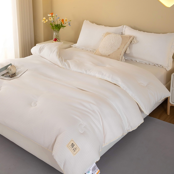 91家纺网 家纺一手货源 找家纺 森璐家纺 2024新款原棉提花大豆被 本白