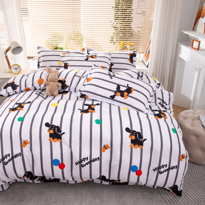 91家纺网 家纺一手货源 找家纺 乐居坊 2024新款亲肤棉美棉芦荟棉四件套新花型（8月）  呆萌狗