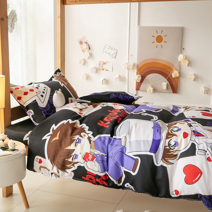 91家纺网 家纺一手货源 找家纺 乐居坊 2024新款亲肤棉美棉芦荟棉四件套学生宿舍床（8月）  黑羽快斗