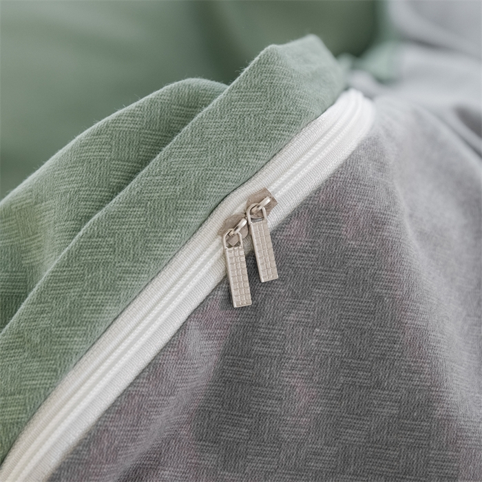 91家纺网 家纺一手货源 找家纺 宝时兰 2025新款加厚纯棉单被套生态磨毛全棉纯色双拼ab版被套单件 双拼-绿灰