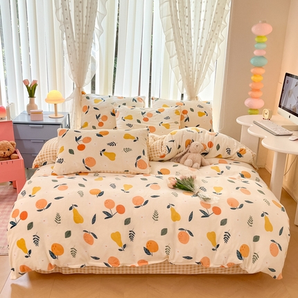 桃子家居 2024新款ins小清新花卉少女卡通跑量牛奶绒系列四件套 绒-硕果