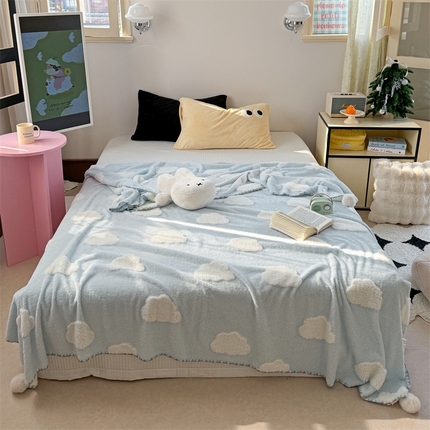 91家纺网 家纺一手货源 找家纺 （总）柚子YOUTH 2024新款毛球款云柔提花双面毯