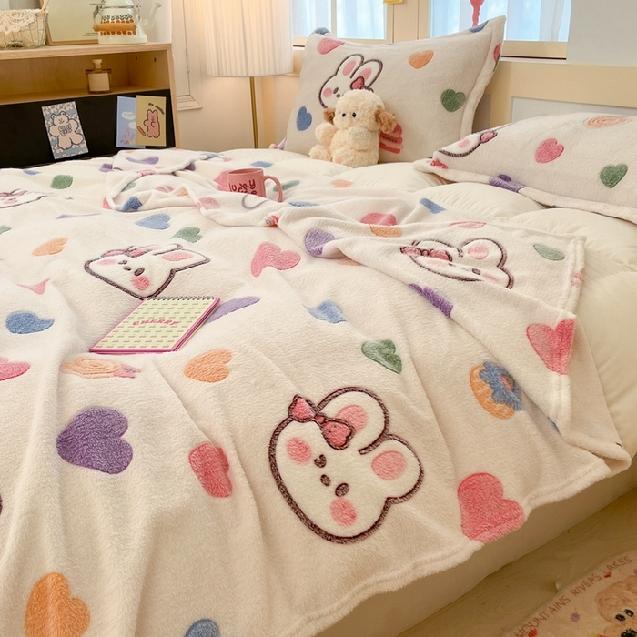 91家纺网 家纺一手货源 找家纺 川悦生活 2024新款高克重双面雪花绒毛毯 毛毯泡芙小兔