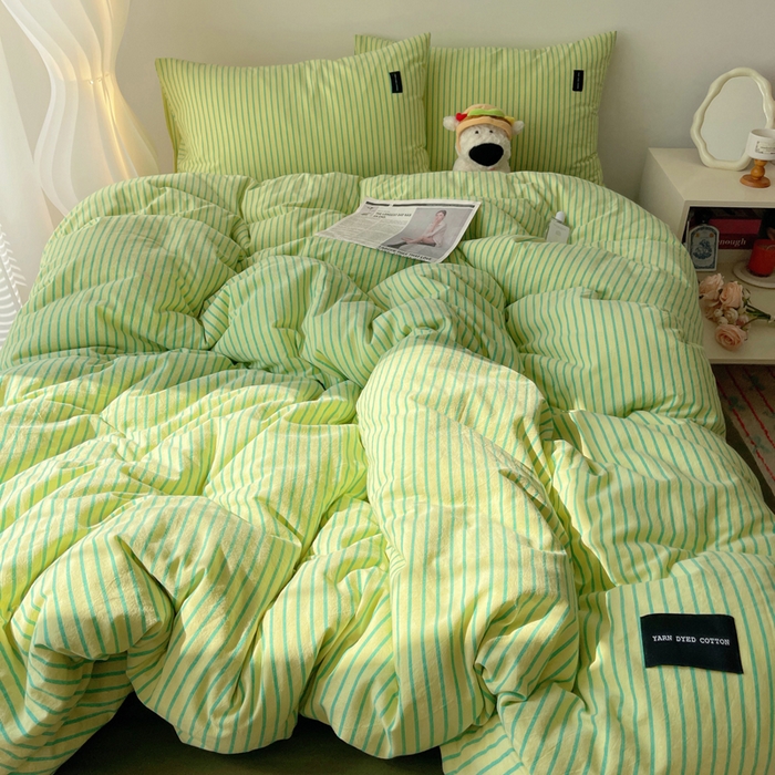 91家纺网 家纺一手货源 找家纺 呗旺鹿 2024新款A类全棉色织水洗棉马卡龙系列四件套 可乐青柠