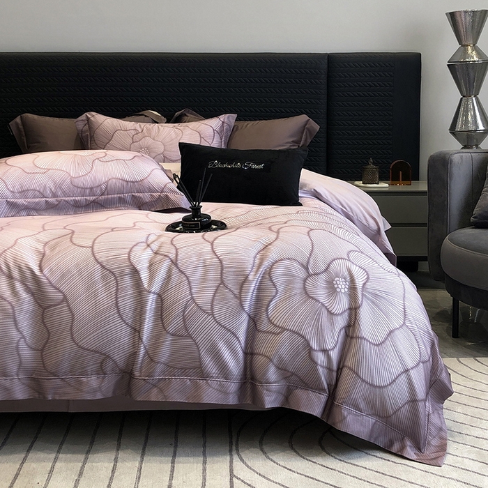 91家纺网 家纺一手货源 找家纺 2024新款高支天丝棉数码印花四件套 柏云-紫