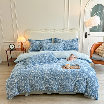 菡宝 2024新款8斤240g全消光牛奶绒系列四件套 娜朵-蓝