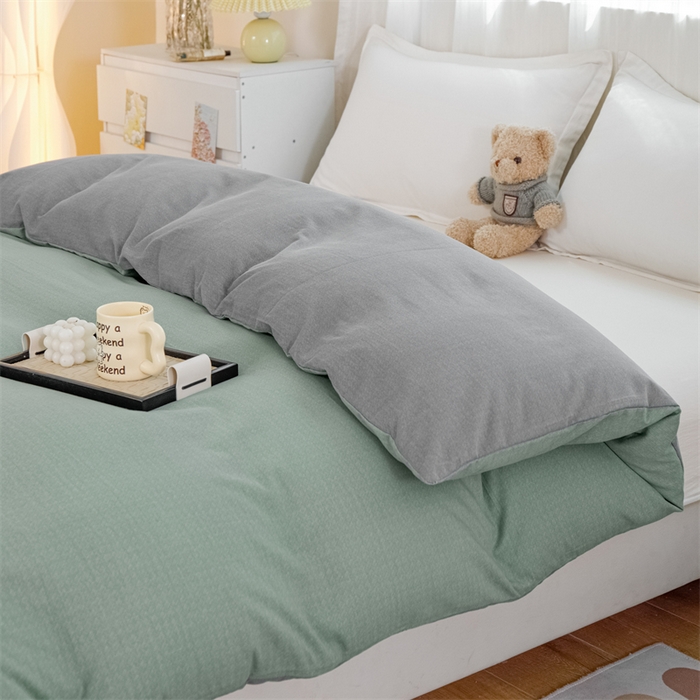 91家纺网 家纺一手货源 找家纺 宝时兰 2025新款加厚纯棉单被套生态磨毛全棉纯色双拼ab版被套单件 双拼-绿灰