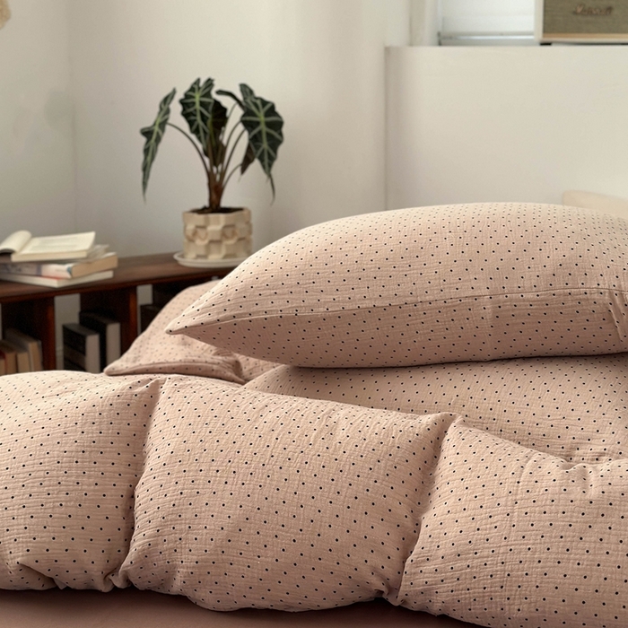 91家纺网 家纺一手货源 找家纺 洋铭区（原狠狠爱） 2024新款皱皱纱四件套 黑灰波点