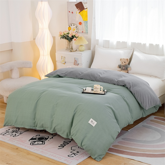91家纺网 家纺一手货源 找家纺 宝时兰 2025新款加厚纯棉单被套生态磨毛全棉纯色双拼ab版被套单件 双拼-绿灰