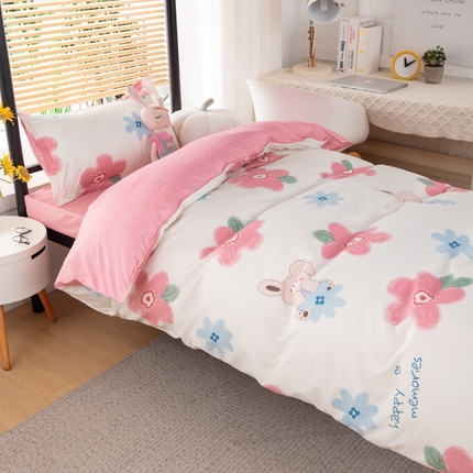 91家纺网 家纺一手货源 找家纺 （总）乐居坊 2024上下铺新款亲肤棉芦荟棉四件套美棉三件套（学生宿舍床) 