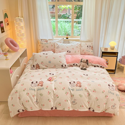 91家纺网 家纺一手货源 找家纺 铭宣家居 2024新款7斤小清新高克重牛奶绒印花四件套床单床笠款 秘密花园