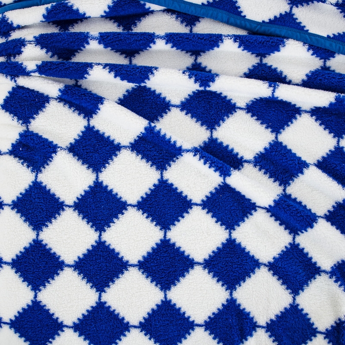 91家纺网 家纺一手货源 找家纺 一左一右 2024新款320g高克重加厚格子摇粒绒毛毯舒棉绒盖毯多功能毯子外贸跨境电商 蓝色格