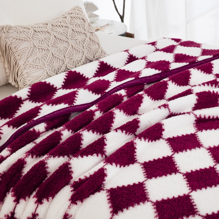 91家纺网 家纺一手货源 找家纺 一左一右 2024新款320g高克重加厚格子摇粒绒毛毯舒棉绒盖毯多功能毯子外贸跨境电商 姜红格