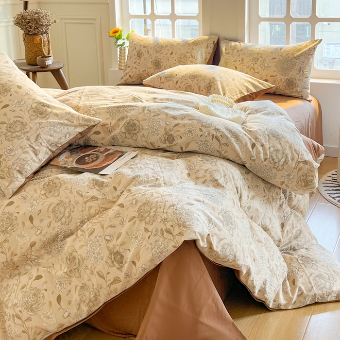 91家纺网 家纺一手货源 找家纺 千朵 2024新款全棉磨毛四件套 花颜