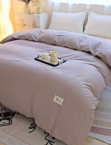 91家纺网 家纺一手货源 找家纺 宝时兰 2025新款加厚纯棉单被套生态磨毛全棉纯色双拼ab版被套单件 纯色-卡其