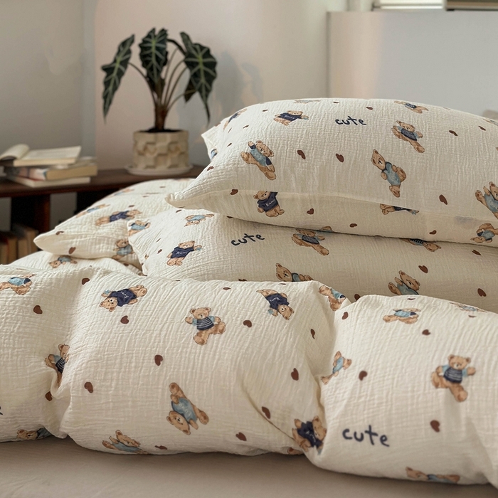 91家纺网 家纺一手货源 找家纺 洋铭区（原狠狠爱） 2024新款皱皱纱四件套 傻傻熊