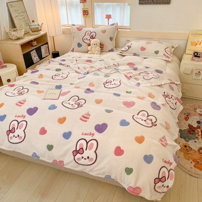 91家纺网 家纺一手货源 找家纺 川悦生活 2024新款高克重双面雪花绒毛毯 毛毯泡芙小兔