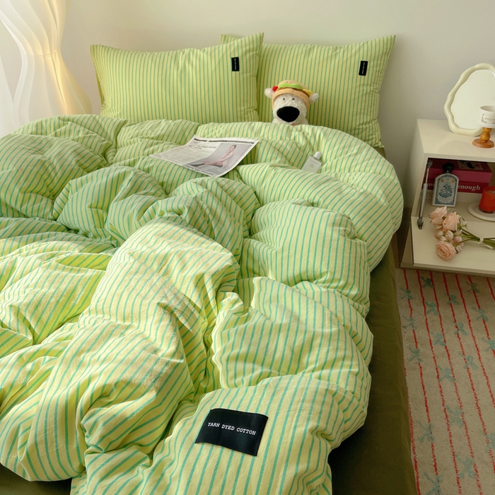 91家纺网 家纺一手货源 找家纺 呗旺鹿 2024新款A类全棉色织水洗棉马卡龙系列四件套 可乐青柠