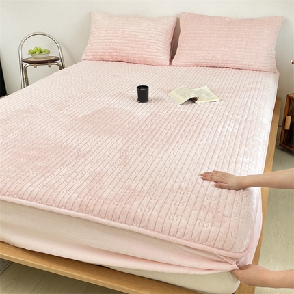 91家纺网 家纺一手货源 找家纺 （总）Sweet dreams甜梦 2024新款牛奶绒蝴蝶结纯色夹棉床笠