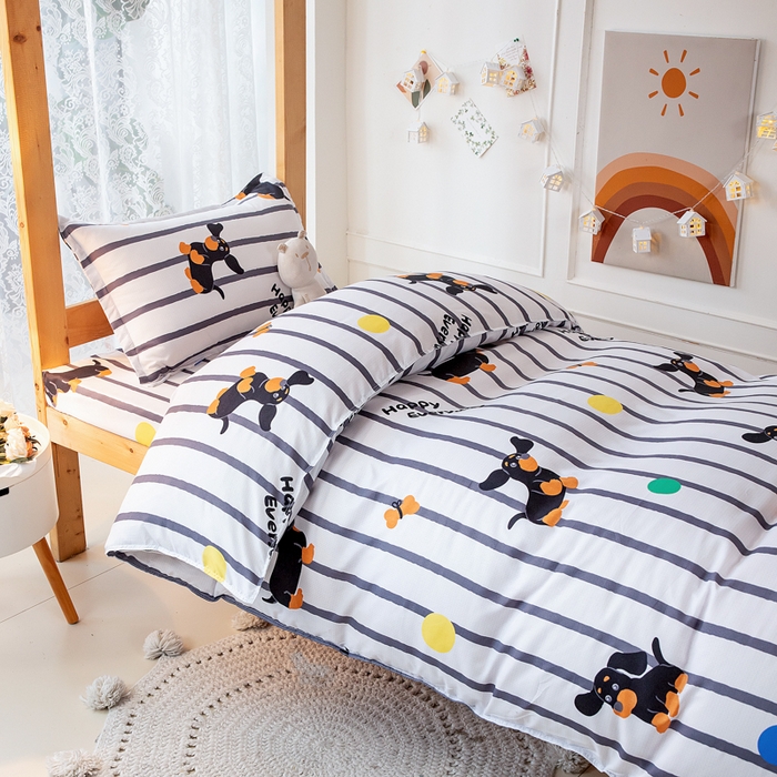 91家纺网 家纺一手货源 找家纺 乐居坊 2024新款亲肤棉美棉芦荟棉四件套学生宿舍床（8月）  呆萌狗