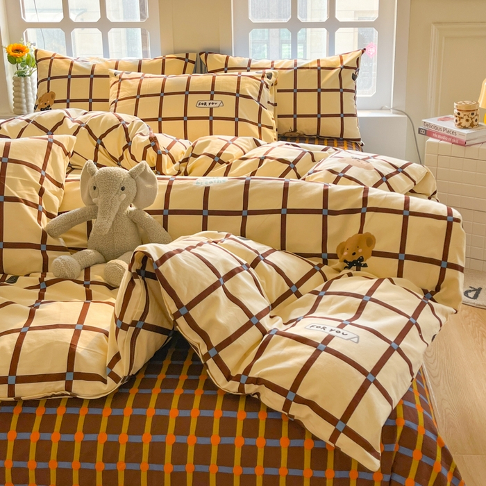 91家纺网 家纺一手货源 找家纺 千朵 2024新款全棉磨毛四件套 幸运熊