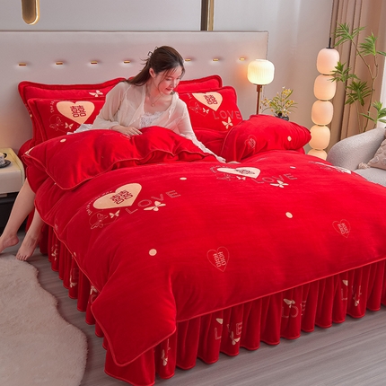 91家纺网 家纺一手货源 找家纺 （总）橘姿 2025新款8-9斤床裙款牛奶绒四件套金貂绒法兰绒宝宝绒