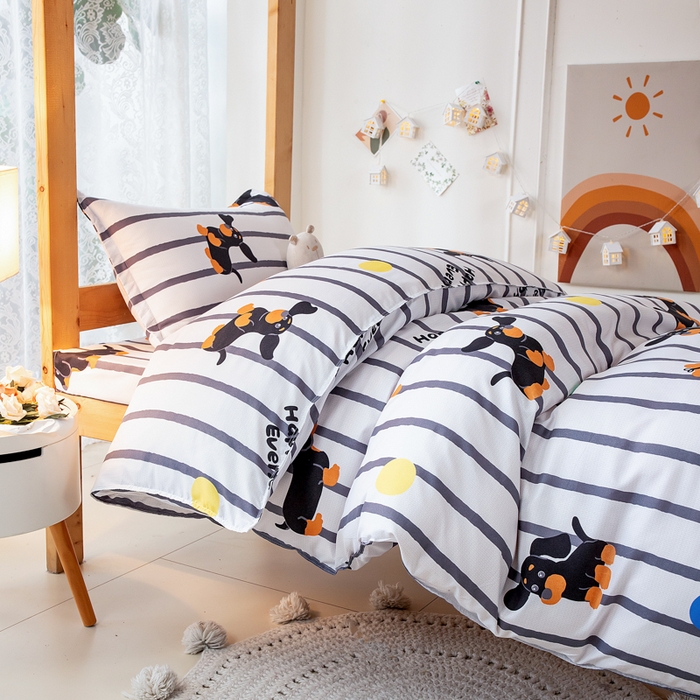 91家纺网 家纺一手货源 找家纺 乐居坊 2024新款亲肤棉美棉芦荟棉四件套学生宿舍床（8月）  呆萌狗