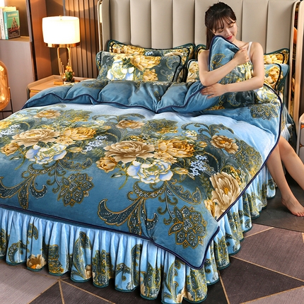 91家纺网 家纺一手货源 找家纺 （总）橘姿 2025新款8-9斤床裙款牛奶绒四件套金貂绒法兰绒宝宝绒