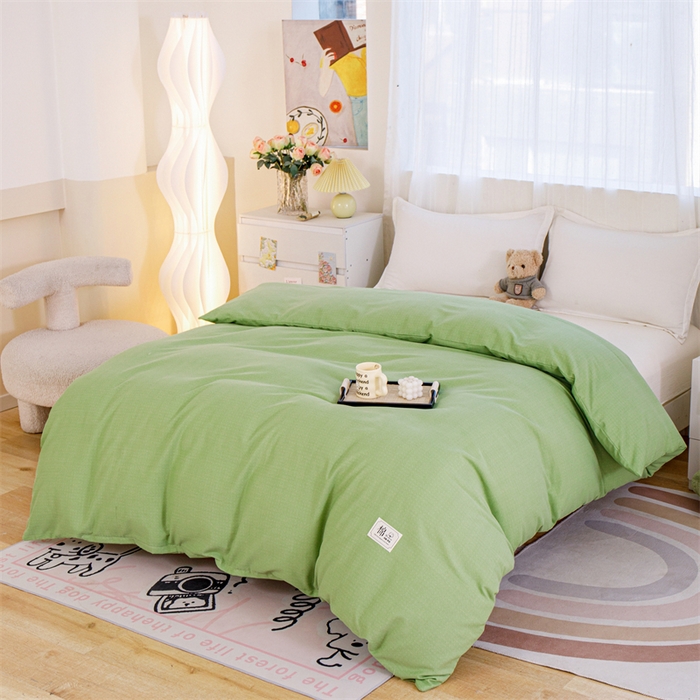 91家纺网 家纺一手货源 找家纺 宝时兰 2025新款加厚纯棉单被套生态磨毛全棉纯色双拼ab版被套单件 纯色-浅绿