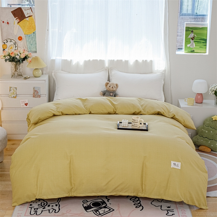 91家纺网 家纺一手货源 找家纺 宝时兰 2025新款加厚纯棉单被套生态磨毛全棉纯色双拼ab版被套单件 纯色-姜黄