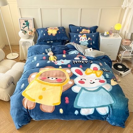 91家纺网 家纺一手货源 找家纺 （总）2024新款A类高克重牛奶绒大版印花保暖四件套