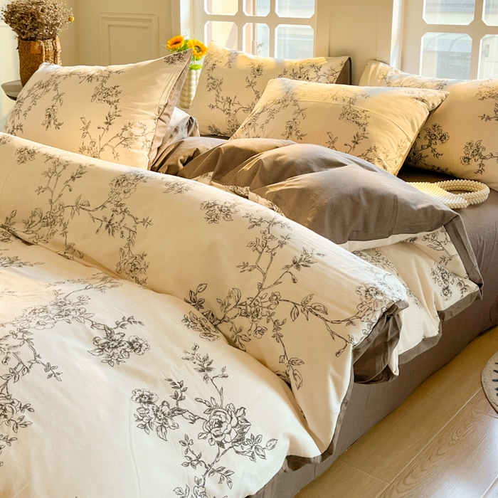 91家纺网 家纺一手货源 找家纺 千朵 2024新款全棉磨毛四件套 可可庄园